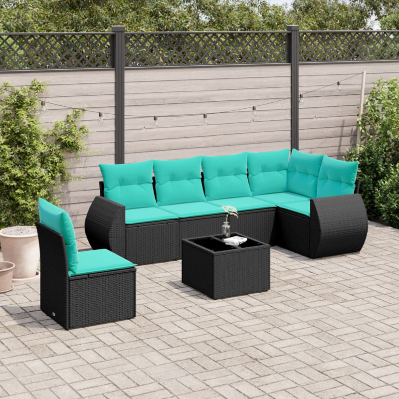  Ensemble de canapé de patio 7 pièces avec coussins en rotin de polyester noir