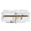 Table basse moderne carrée texturée en marbre avec 4 tiroirs et base suspendue, blanc, 43,3 po