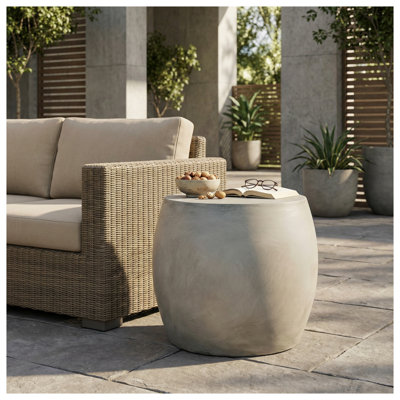 Light Gray Lightweight Concrete Oval Outdoor Side Table