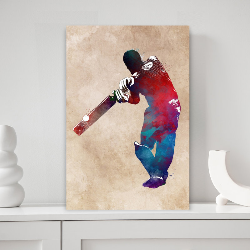 Aquarelle dynamique, joueur de cricket, art mural contemporain, H 18 po x l 12 po