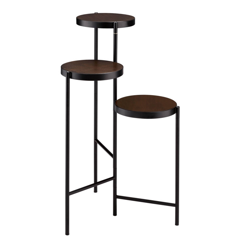 Support pour plante pliable 3 niveaux noir et noyer