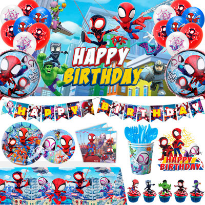 Spidey and Friends Birthday Decorations, 114 Pcs Spiderman Birthday Decorations and Party Tableware Set
