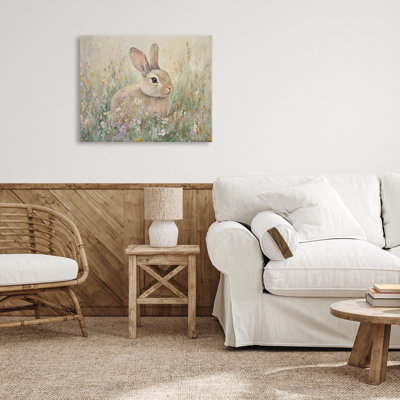 Soft Color Rabbit in Meadow Canvas, design by Petal Prints Design