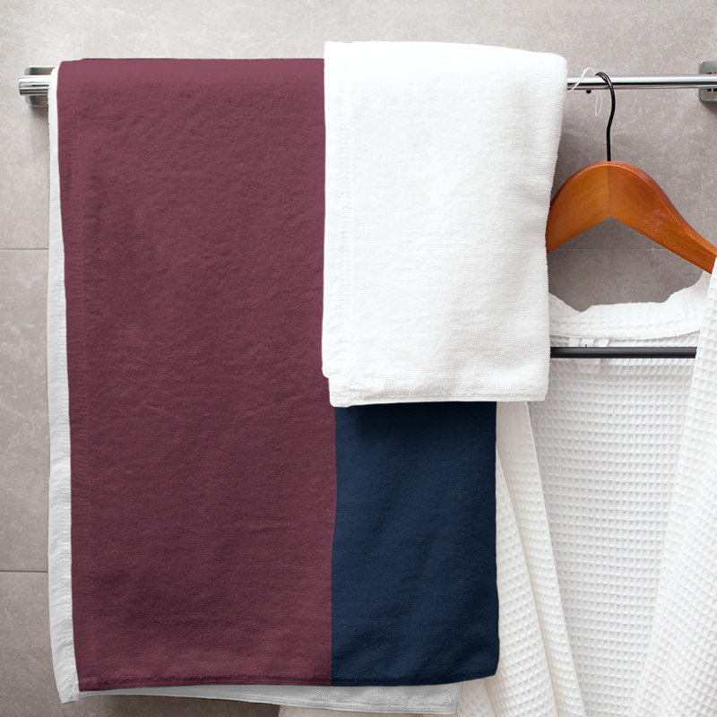 Cotton Blend Lightweight Bath Towel, Wine/Navy Blue
