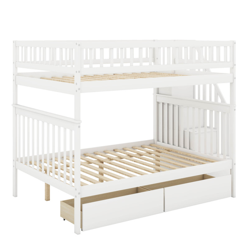 Full Over Full Bunk Bed With Drawers, White