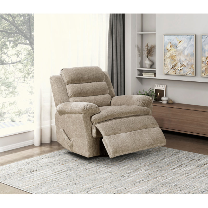 Rosalee 41" Modern & Contemporary Recliner - Textured Microfiber Swivel Glider Recliner with Comfortable Padding and Effortless Pull-Handle Reclining Mechanism.
