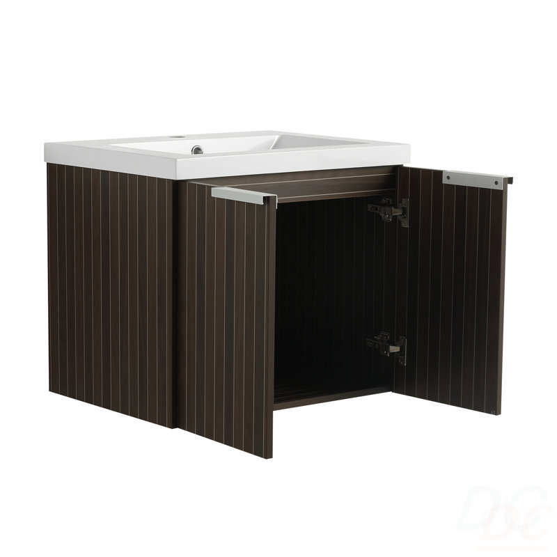 Armoire de salle de bain 24 po avec lavabo en résine, portes à fermeture en douceur, fixation flottante, pour petite salle de bain