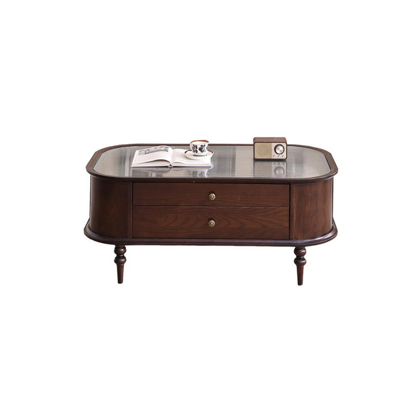 Table basse en bois de chêne rétro avec verre trempé