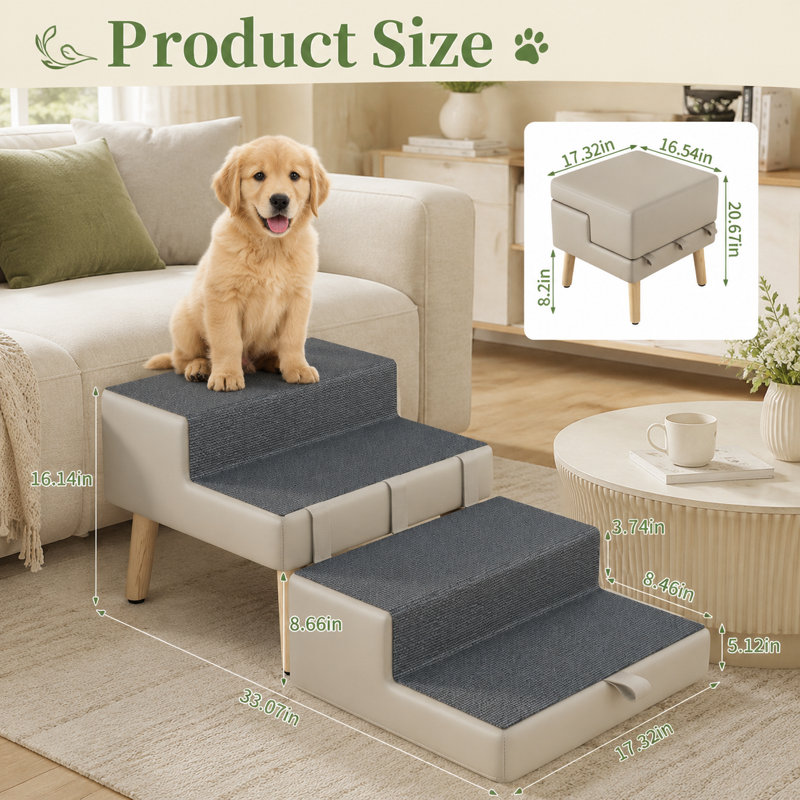 Escalier pour chien convertible à 6 niveaux avec repose-pieds, rampe pliable pour chien avec surface en tissu antidérapant, marches élégantes pour canapé et lit, utilisation à l'intérieur