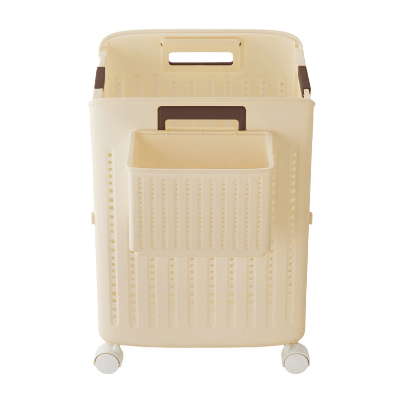Plastic Laundry Basket, Cream, 47 cm H x 34 cm W x 31 cm D