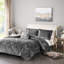 Édredon simple / simple TG en velours gris - Design luxueux avec coussin décoratif et taie décorative inclus-120469657-120469655