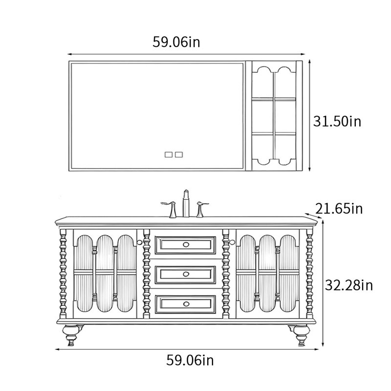 Armoire de salle de bain rétro, 59"