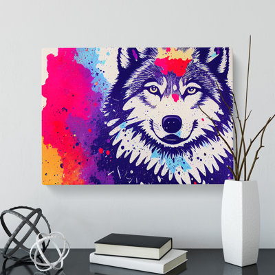 Colourful Wolf Abstract - Wrapped Canvas