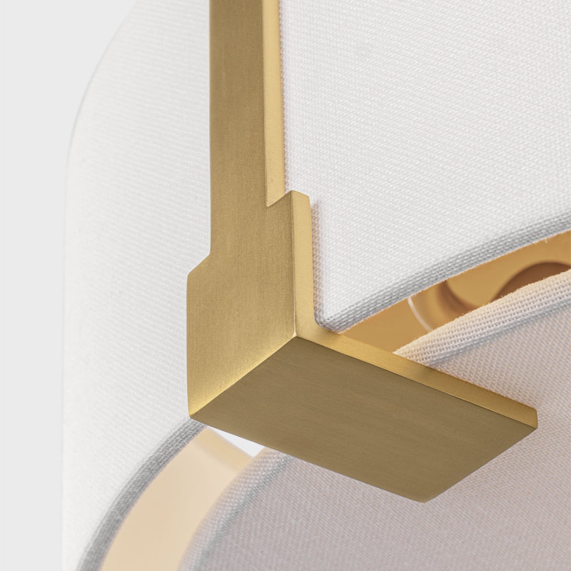 White Linen Shade Flush Mount, Burnished Brass