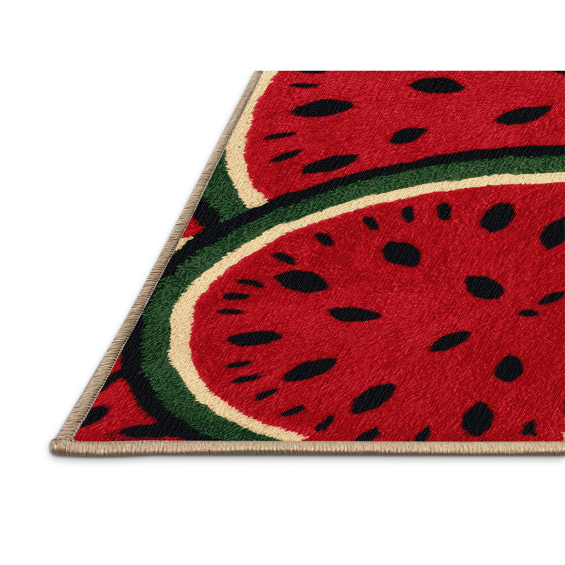 Washable Watermelon Seeded Fruits Area Rug, Rectangle 4' x 6'