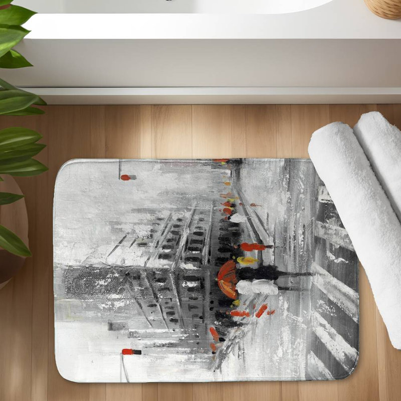 Greyish flatiron building Bath Mat with Non-Slip Backing - Quick Dry Memory Foam Bathroom Rug - Absorbent - Modern Plush Spa-Style - Machine Washable