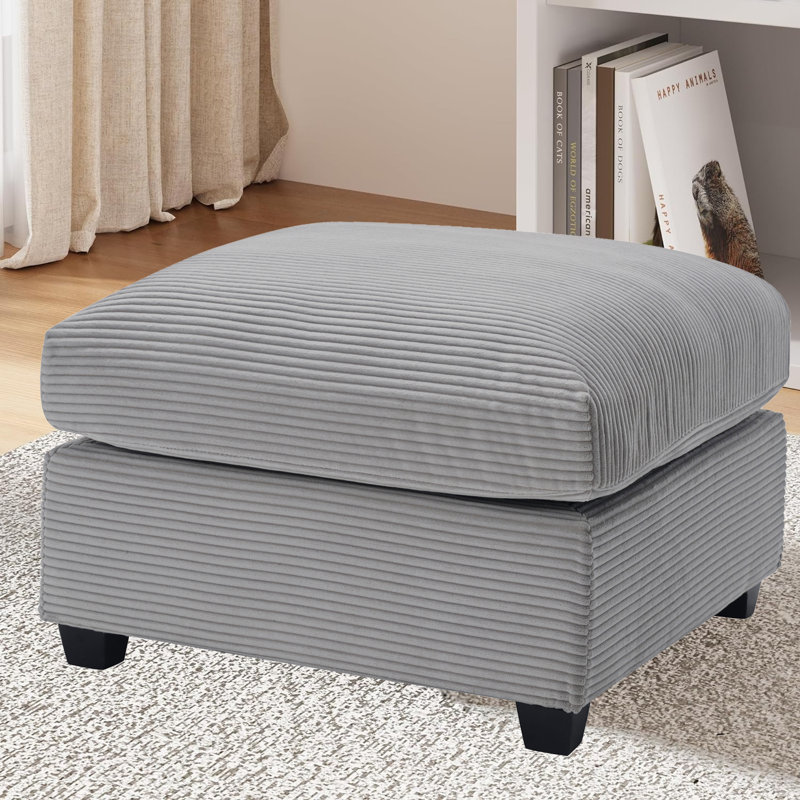 Zayva Corduroy Fabric Ottoman Module Seat For Modular Sofa Sectional Couch, Light Gray