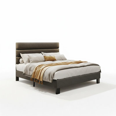 Modern Platform Bed Frame – Adjustable Upholstered Linen Headboard, Heavy Duty Wooden Slats, No Box Spring Needed