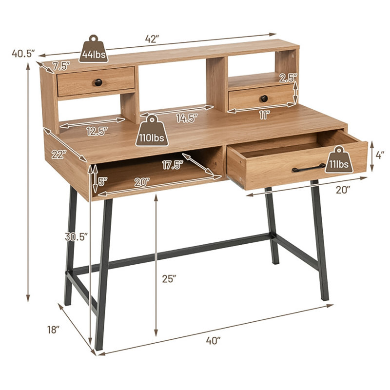 Baysenie Metal Base Writing Desk