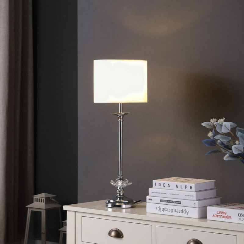 Lampe de table en métal chromé à motif floral 25,5 po