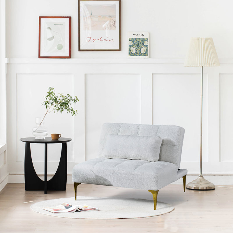 Fauteuil convertible 35,5 po de large Mamertas, Tissu en peluche blanc