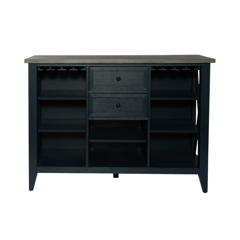 Navy Transitional Rubberwood Pine Server with Storage