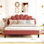 Full Size Upholstered Platform Bed With Flower Pattern Velvet Headboard-124917361-124917359