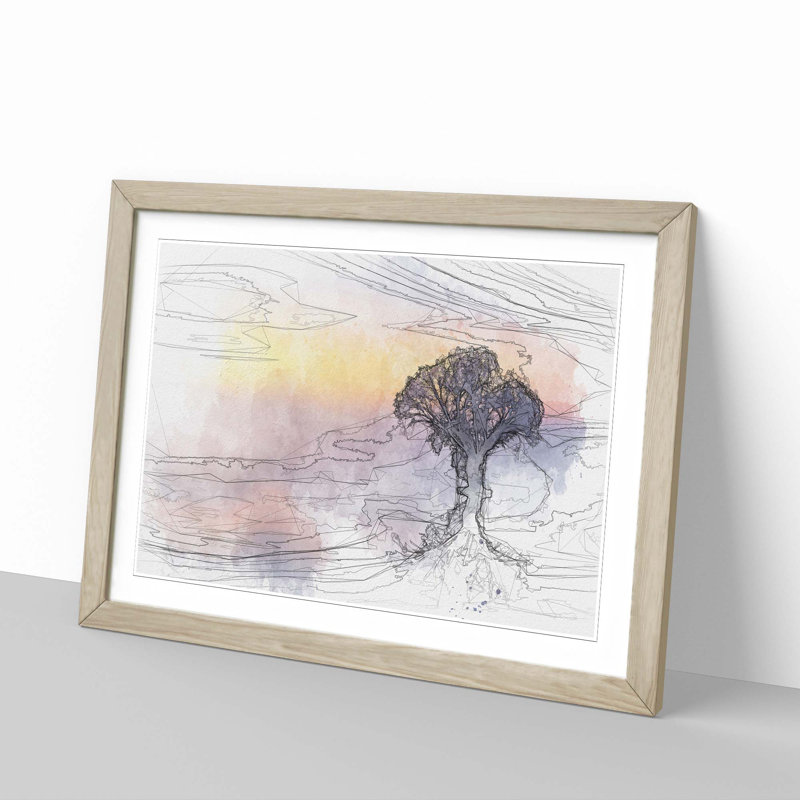 Tree Reflecting upon the Lake in Abstract - Framed Print, 60cm H x 91cm W x 2cm D, Oak