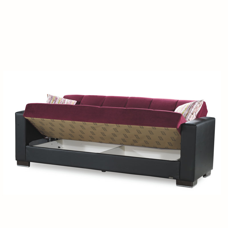 Annalice 88 in. Fabric Upholstered 3-Seater Twin 3-in-1 Sleeper Sofa Bed with Storage, Microfiber Burgundy
