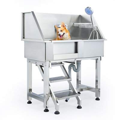 Baignoire de toilettage pour chien 34 po en acier inoxydable