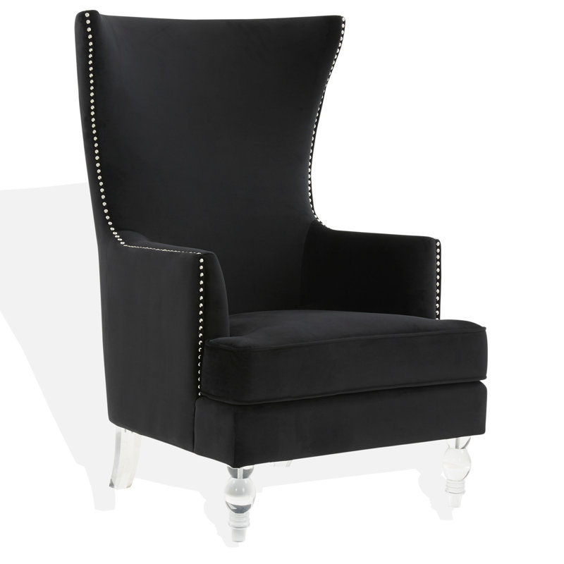 Bree 73.914Cm Wide Velvet Wingback Chair, Black Velvet