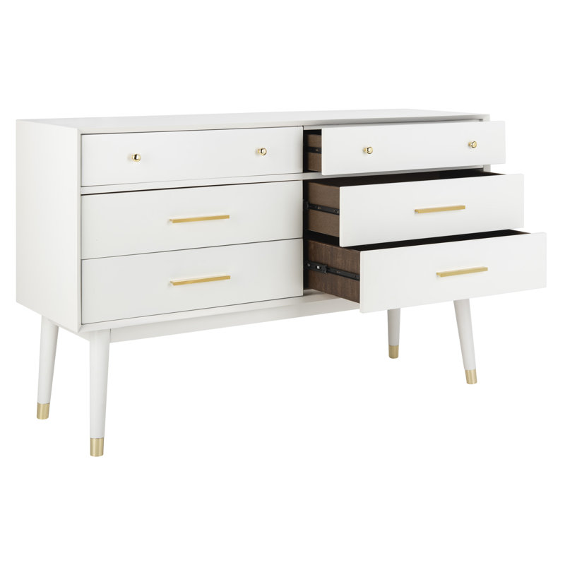 Commode 6 tiroirs Zack, Blanc/laiton