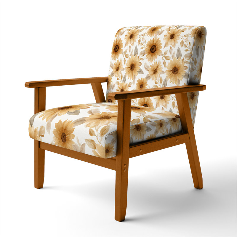 Chaise d'appoint Floral, Accoudoirs carrés bruns