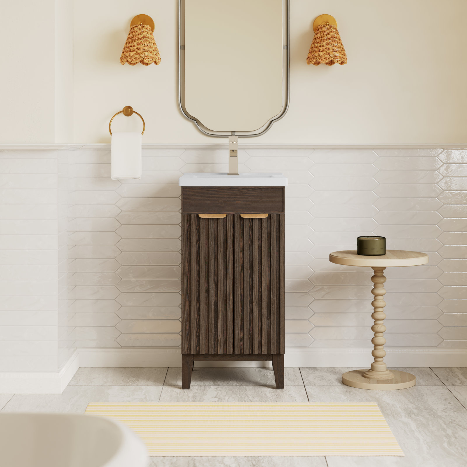 Dansfield 18.1'' Single Bathroom Vanity, Spruce Antique Brown, Brushed Gold
