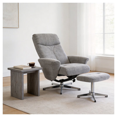 Fauteuil inclinable pivotant avec repose-pieds Modern Chenille - gris clair
