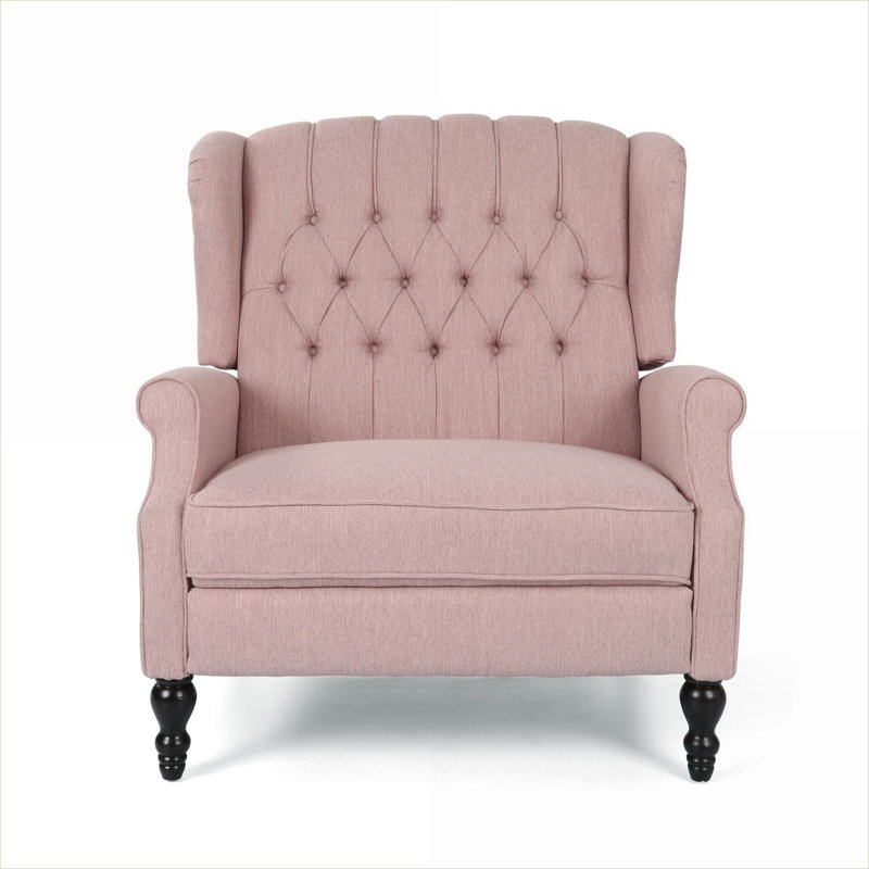 Fauteuil inclinable à oreilles surdimensionné luxueux en tissu capitonné à finition rose pour le salon, Rose