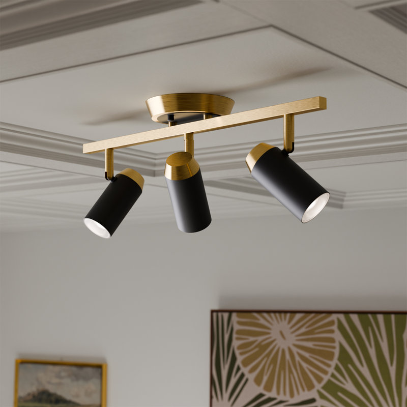 Rail d'éclairage à 3 lumières en laiton mat avec accents noirs et têtes réglables, barre de rail à intensité variable de 21 po pour les cuisines modernes
