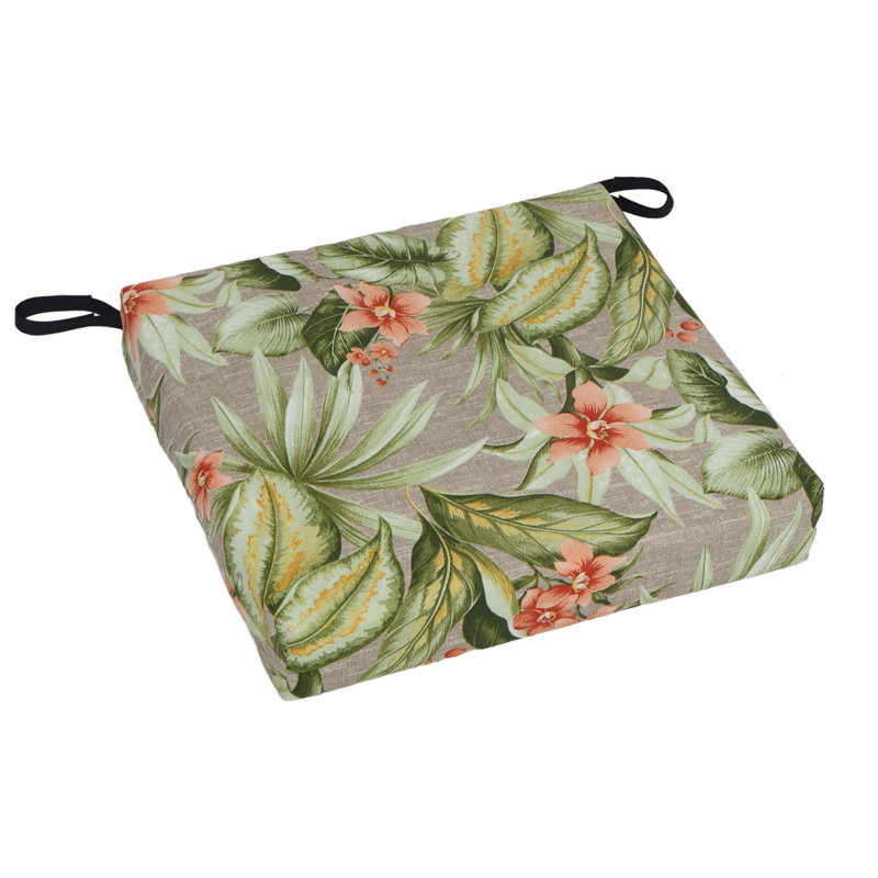 Square Outdoor Chair Cushions (Set Of 4), 20" W x 19" D, Tan/Pink/Tahiti Sunrise Floral