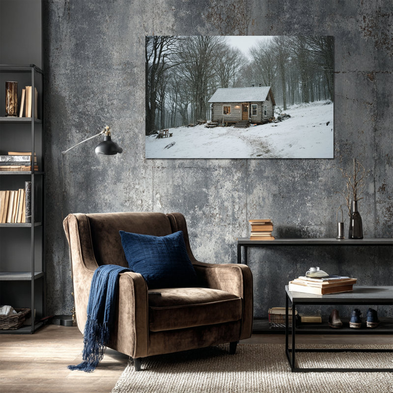 Hiver, art mural chalet enneigé, H 20 po x l 30 po