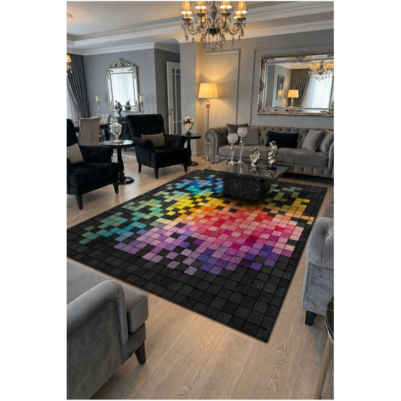 MOSSO Black Fish Themed Nautical Washable Woven Backing Area Rug, 2'4" x 3'11"