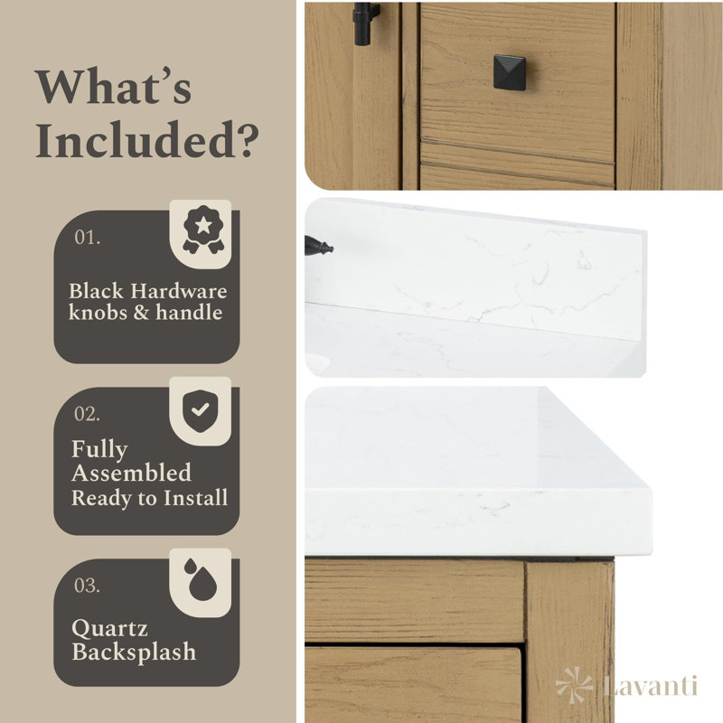 Lavanti Oakford 30 Inch Bathroom Vanity with Sink – 100% Premium Solid Wood, Stylish Firwood Oak Vanity Bathroom with Storage Cabinet – Modern Bathroom Vanities with Single Vanity Sink & 1.5" Quartz Countertop