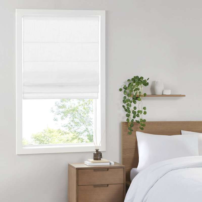 Kyler Linen Blend Light Filtering Single Roman Shade, 29"W x 64"L, White
