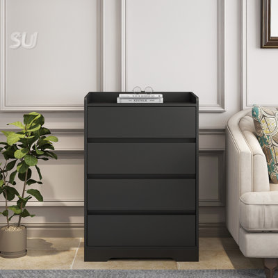 Commode 4 tiroirs, commode sans poignée, 100% imperméable, armoire moderne en bois avec cadre robuste pour diverses pièces