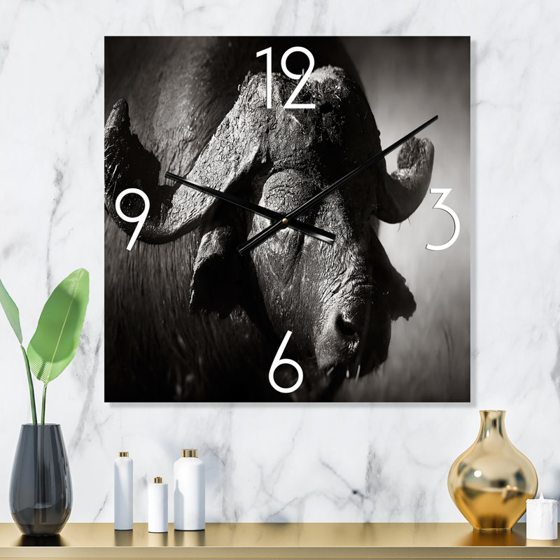 Horloge murale monochrome Portrait de Buffalo II, Grand