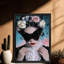 Reproduction d'art encadré noir avec papillon et fille recouverte de fleurs-1954402955