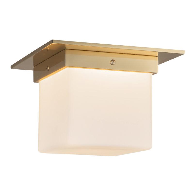 Mineral 8-in Brass Flush Mount, Brass, Opal Glass