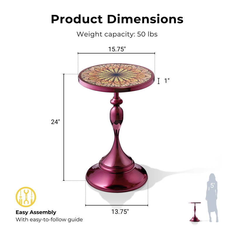 Cheryll Metal Accent Table With Mandala Top And Trumpet Base