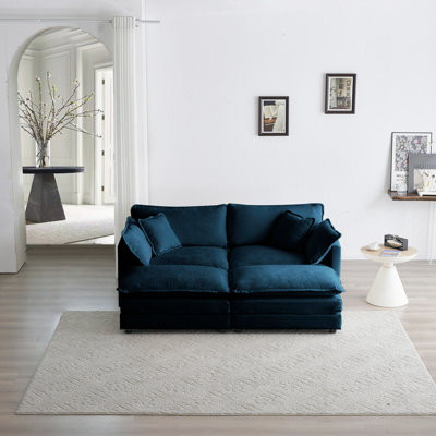 Canapé modulaire rembourré 4 pièces, 1 canapé 2 places 2 pièces et 2 repose-pieds, causeuse 2 places avec repose-pieds en chenille