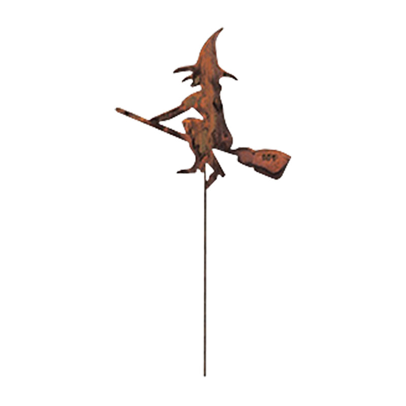Witch & Broom - Rusted Garden Stake