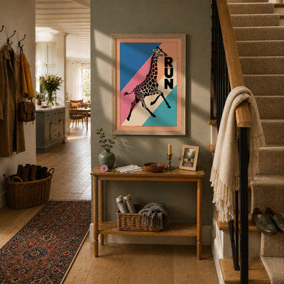 Giraffe Run Retro - Framed Print